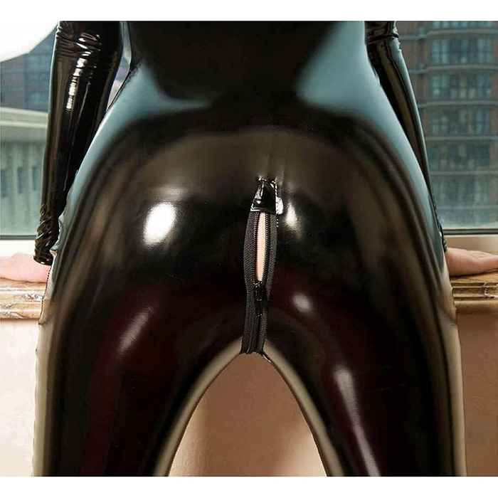 Латексний комбінезон WNRLL для жінок: чорний, з блискавкою, довгі рукави, Cosplay, M