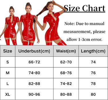 Міні-сукня з еластичної шкіри з блискавкою Wet Look, Babydoll, обтисла, з короткими рукавами, червона (L)