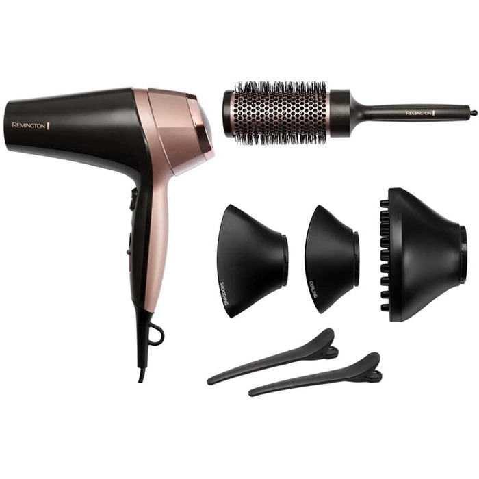 Фен для волосся Remington Curl & Straight D5707 з іонізацією, 2200 Вт, набір для стайлінгу (дифузор, конічна насадка, кругла щітка 45 мм)