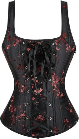 Корсет жіночий YLCYDLYU з жакарду, overbust, з бретелями, plus size, стимпанк, з шнурівкою, з кісточками, 6747-Білий (C23621-Чорний, S)