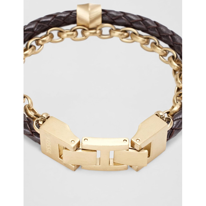 Чоловічий браслет Fossil Casual Texture зі шкіри та нержавіючої сталі, коричневий з золотом
