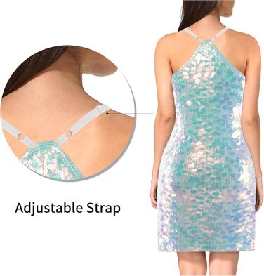 Сукня жіноча класична приталена з паєтками, на тонких бретелях, з V-подібним вирізом та рукавами-танкетопами (M, великий білий з райдужним візерунком)