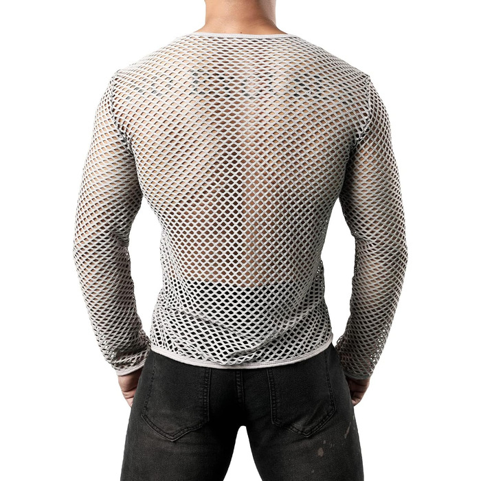 Чоловіча футболка JOGAL з довгим рукавом, сітка, прозора, армійного кольору (XXL, сірий)