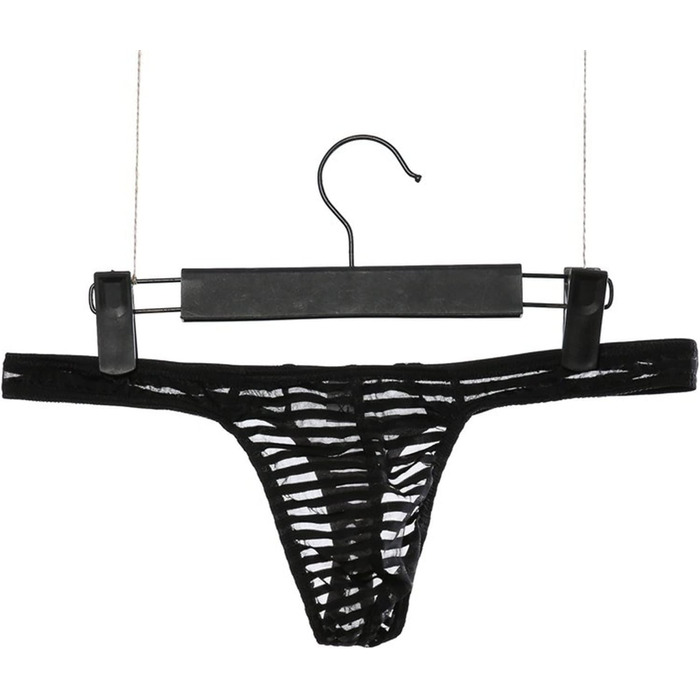 Чоловічий G-String Faringoto, смугастий, сітка, прозорий, низька талія, U-подібний вигин (XL, Чорний)