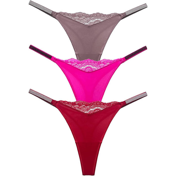 Сексуальні жіночі танга з мереживом та стразами AIEOE - танга T-string (Фосфор Рожевий, Розмір L)