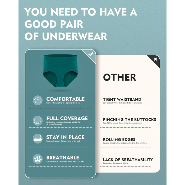 Танстік (TANSTC) труси жіночі 5 шт. бавовна, висока талія, дихаючі, м'які, XXL, червоний+синій+зелений+сірий+чорний