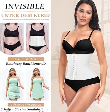 Корсет для талії жіночий, вашіння живота, модель Mieder, корсаж Shapewear, з 3 рядами гачків, 7 сталевих кісток, білий, 24.5 см, XXL