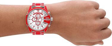Чоловічий годинник Diesel Mega Chief Chronograph з ремінцем зі сталі (червоно-білий)