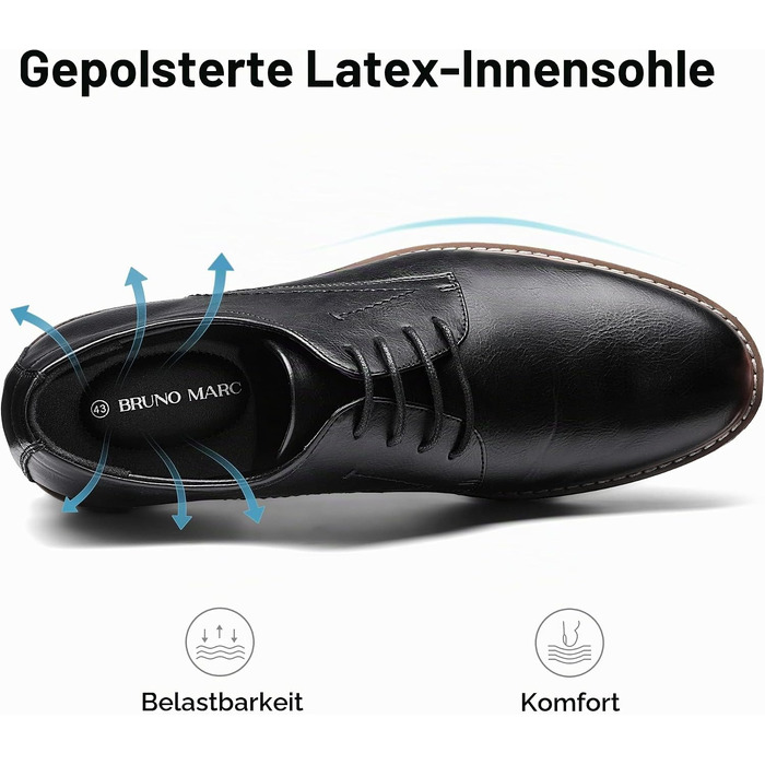 Чоловічі класичні туфлі Bruno Marc: шкіряні бізнес-туфлі Derby Oxfords для весіль та офісу, чорні, розмір 46 EU