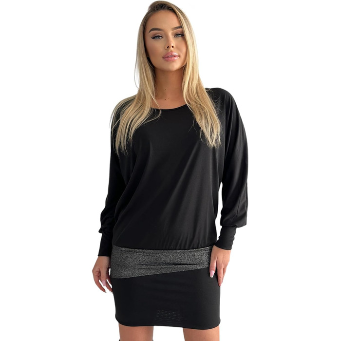 Сукня міні Mississhop святкова блискуча, чорна (S-XXL) - Туніка-пуловер