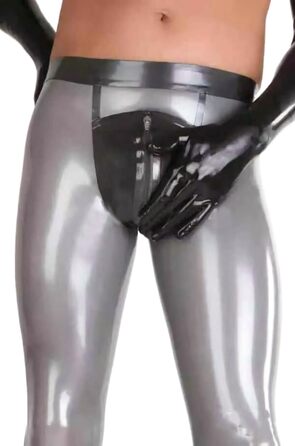 Легінси чоловічі Latexhose з блискавкою спереду, Cool Sexy Clubwear, 0.4 мм, 3XL, срібні, чорні