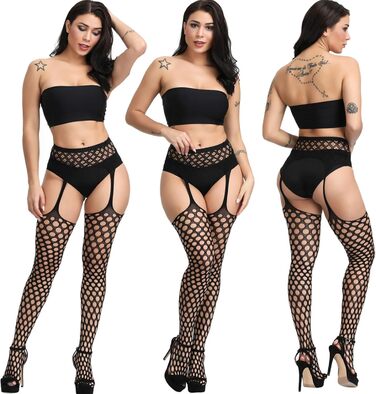 DRESHOW 6 пар мереживних панчіх з високою талією, чорні, для жінок