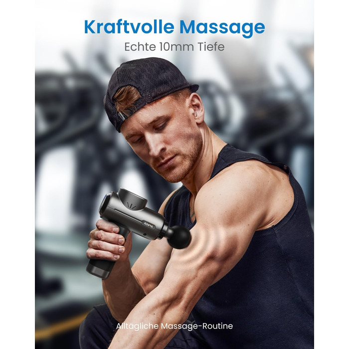 Перкусійний масажер RENPHO Massage Gun Active BK, електричний пістолет для масажу м'язів, 3200 об/хв, акумулятор 2500mAh, USB-C, чорний