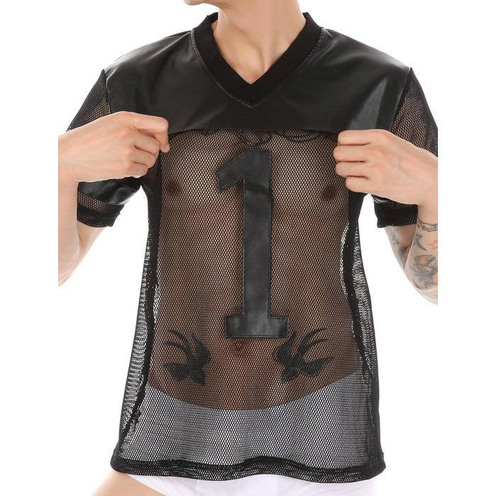 Чоловіча футболка AIEOE з сітчастою вставкою з PU шкіри, спортивна, коротка, сітка, сексуальний топ, кроп-топ