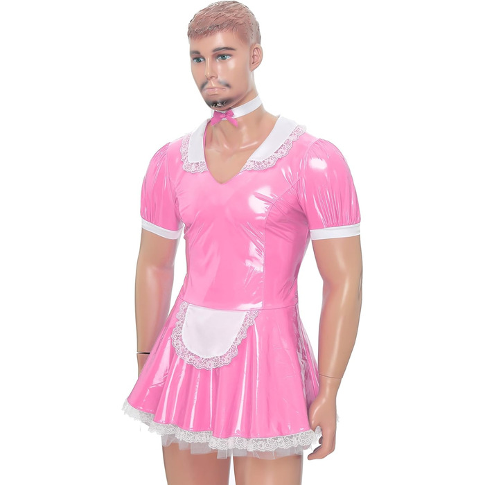 Костюм покоївки FEESHOW для чоловіків з лакового ефекту, костюм покоївки для карнавалу, Хелловіну, косплей (4XL, Рожевий)