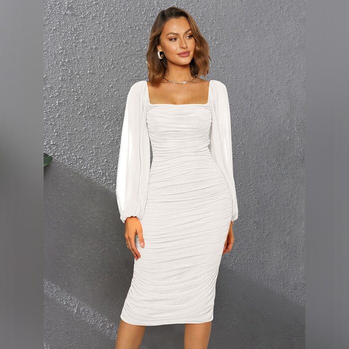 Сукня-боді Odizli жіноча елегантна міді з довгим рукавом, облягаюча, чорна (L, Білий)