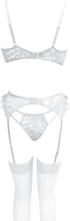 Сексуальний жіночий комплект спідньої білизни з стріжками: мереживний бюстгальтер push-up та труси G-string, висока талія, V-подібний виріз, білий, XXL