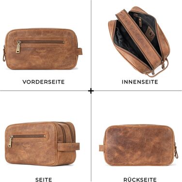 Шкіряна косметичка для подорожей Berliner Bags Vintage Kulturbeutel Max, велика сумка для гігієни з 2 відділеннями, унісекс, колір коричневий камель