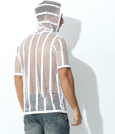 Чоловічий лонгслів Evankin з сіткою, прозорий, з коротким рукавом, футболка з мускульним ефектом, білий