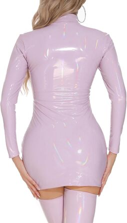 Сукня FEOYA з ефектом мокрого блиску з екошкіри, облягаюча, міні, з довгим рукавом, на блискавці, для клубу, вечірки, косплею, карнавалу, S-3XL, фіолетовий