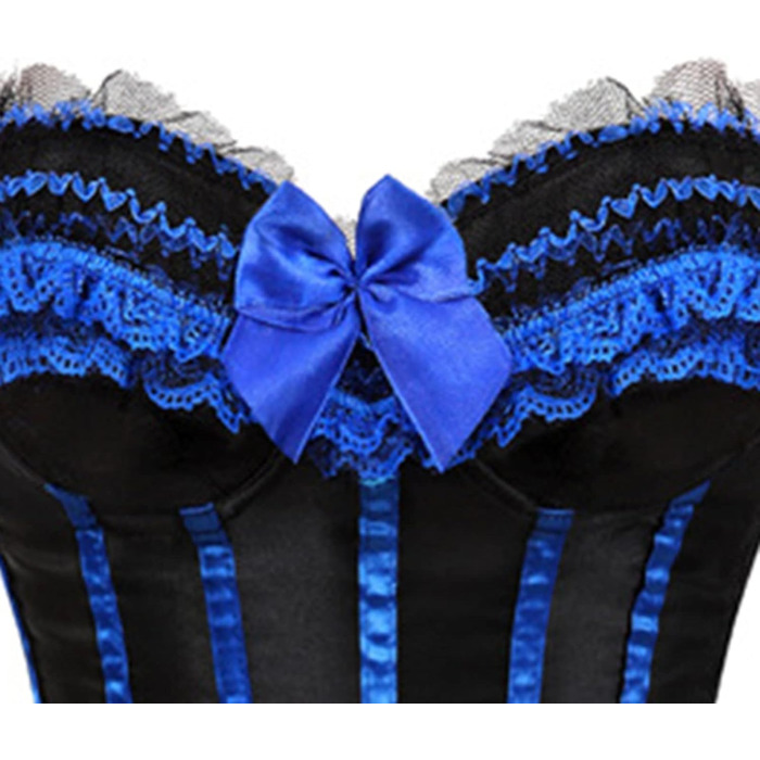 Жіноче корсетне бюстгальтер з мережива, повномірний, з кісточками, вінтажний корсет, корсаж, костюм на Хелловін, блакитний (M)