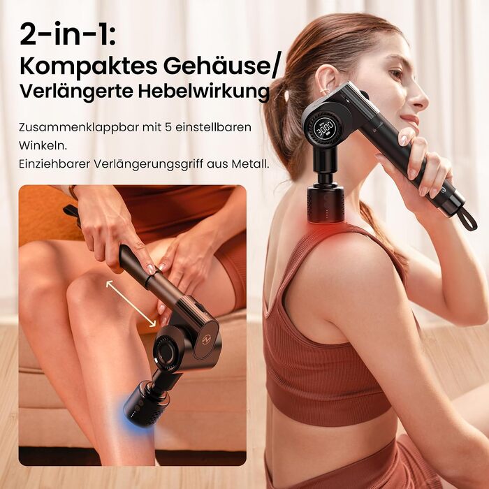 Перкусійний масажер Napre Massage Gun з функцією підігріву та охолодження, складаний масажний пістолет для тіла, спини та плечей, 32 рівні швидкості, 5 кутів нахилу, Gloss Black
