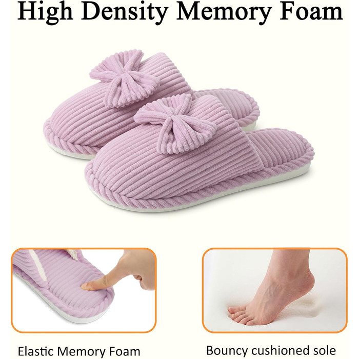 Жіночі зимові капці Coswind з ефектом пам'яті Memory Foam, плюшева підкладка та вельветовий верх, світло-фіолетові (розмір 40.5/42 EU)