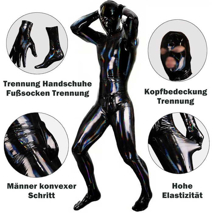 Боді для чоловіків Ohyesbae Laser, блискучий Wet Look, комбінезон з блискавкою, з PU шкіри, боді для SM, легінси, комбінезон, спідня білизна для дресування собак, розмір XXL