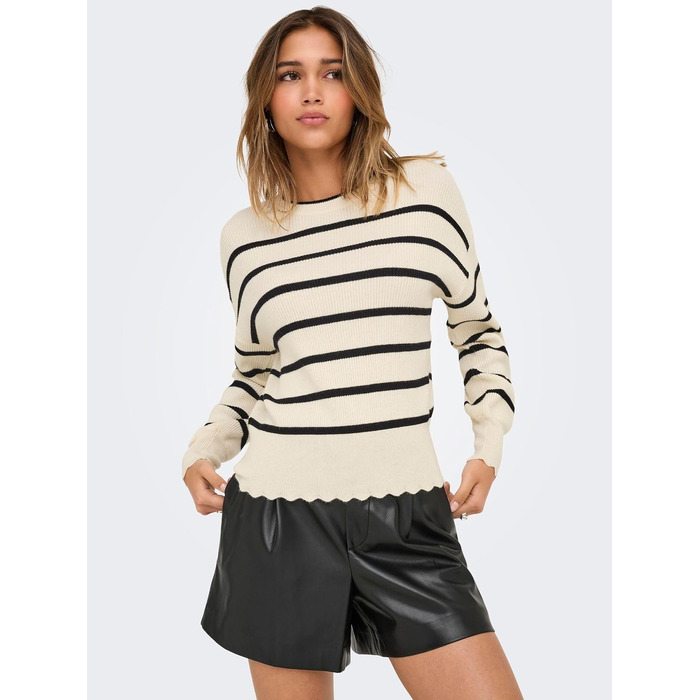 Жіночий в'язаний светр ONLY ONLIBI смугастий, колір Whitecap Gray/Black, розмір XS