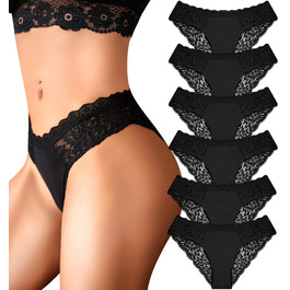 Сексуальні жіночі труси-сліпи XL, бавовна, мереживо, дихаючі, 6 шт. (чорний)