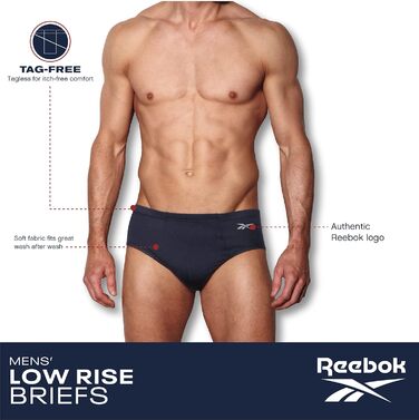 Труси чоловічі Reebok (10 шт.) Low Rise з контурним кишеньком, M, чорний/сірий