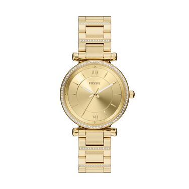 Жіночий кварцовий годинник Fossil Carlie золотистого кольору з аналоговим циферблатом та сталевим браслетом, 35 мм