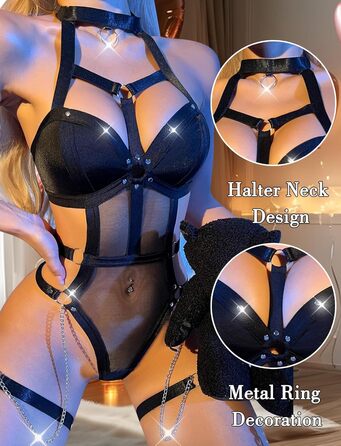 Жіночий боді FEOYA з вирізом, сітчаста тканина, прозорий, суцільний, шкіряний трикотаж для косплею, вечірки, клубу (Чорний виріз, S)