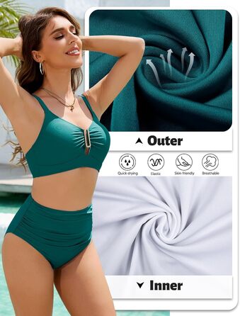 БІКІНІ Daen Set Push Up Висока Талія Бандо, Знімне Шовкове Роздільне Пляжне Одягнення для Жінок (Турквіс, XL)