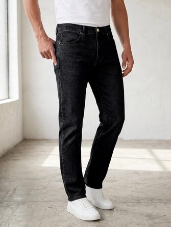 Чоловічі джинси Runcati Slim Fit з бавовни та стрейч, однотонні чорні штани для бізнесу та повсякденного носіння (36W / 32L)