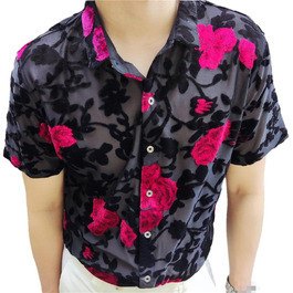 Чоловіча сорочка Deepsko з вишивкою, прозора, мереживна, з сітчастою тканиною, для вечірок, EU S-M, 65-72KG, червона/подорож, однотонна (Getaway Solids)