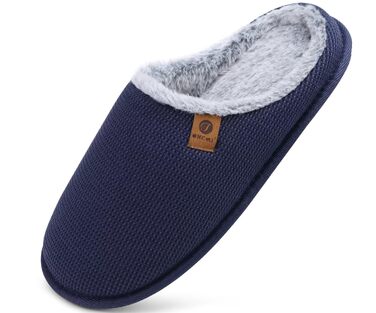 Чоловічі домашні капці ONCAI з ефектом пам'яті Memory Foam, теплі тапочки з підкладкою зі штучного хутра та гумовою підошвою, синій колір, розмір 42 EU