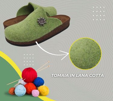 Зимові домашні капці Alpine Clogs з вареної вовни для чоловіків та жінок, теплі тірольські пантолети, Made in Italy, світло-зелені, розмір 39 EU