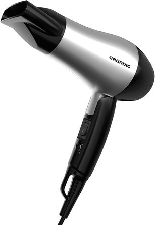 Компактний дорожній фен Grundig HD 2200 Sport & Reise, 1200 Вт, 2 режими температури та потоку повітря, складана ручка, сріблястий/чорний