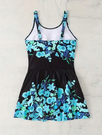 Коригуючий купальник-сукня Plus Size, чорний у квітку, розмір XL (42)