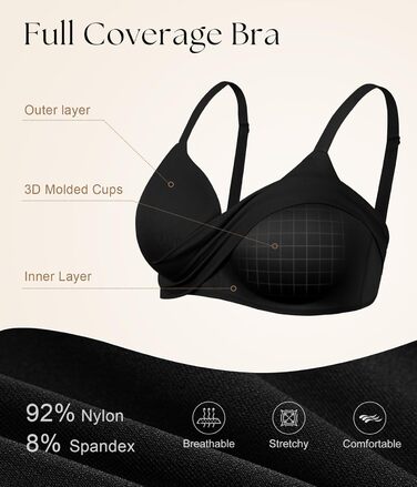 Натільний пуш-ап бюстгальтер для жінок без кісточок, бездротовий, з м'якою підтримкою, двошаровий чашечка, звичайні та великі розміри, V-подібний виріз, міцний бюстгальтер, чорний, S