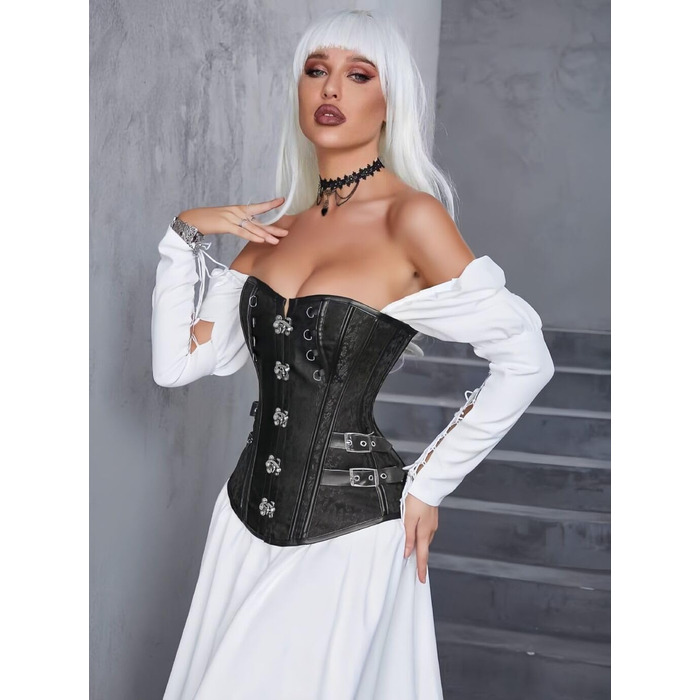 Корсет Steampunk KUOSE для повних грудей з екошкіри, чорний, розміри S-6XL
