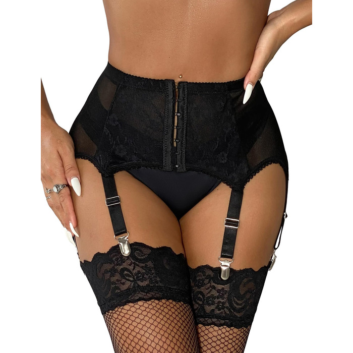 Гіртер (стрінг) з широким поясом Comeondear для жінок, розмір M-L, чорний. Комплект спідньої білизни з мереживом, 6 регульованих кліпсів, для пишних жінок, висока талія.