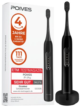 Електрична сонічна зубна щітка POIVES P1 Pro з датчиком тиску, ультразвукова, Onyx Black