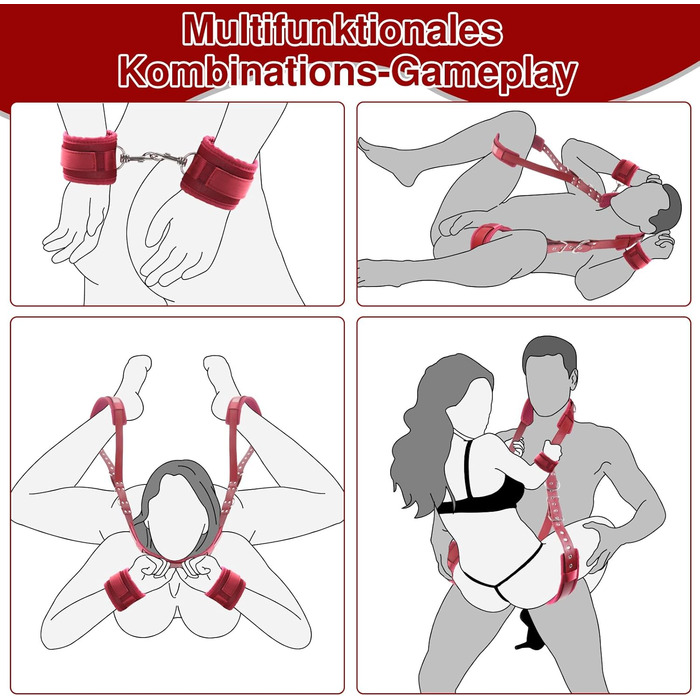 Набір для БДСМ: мотузки, наручники та фетшлі для пар. Червоний