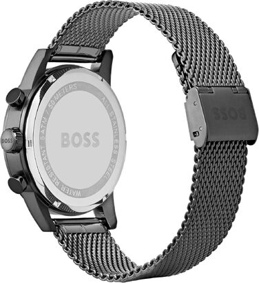 Чоловічий годинник BOSS Chronograph Quartz серії Navigator зі сталевим міш-браслетом або шкіряним ремінцем (Grey)