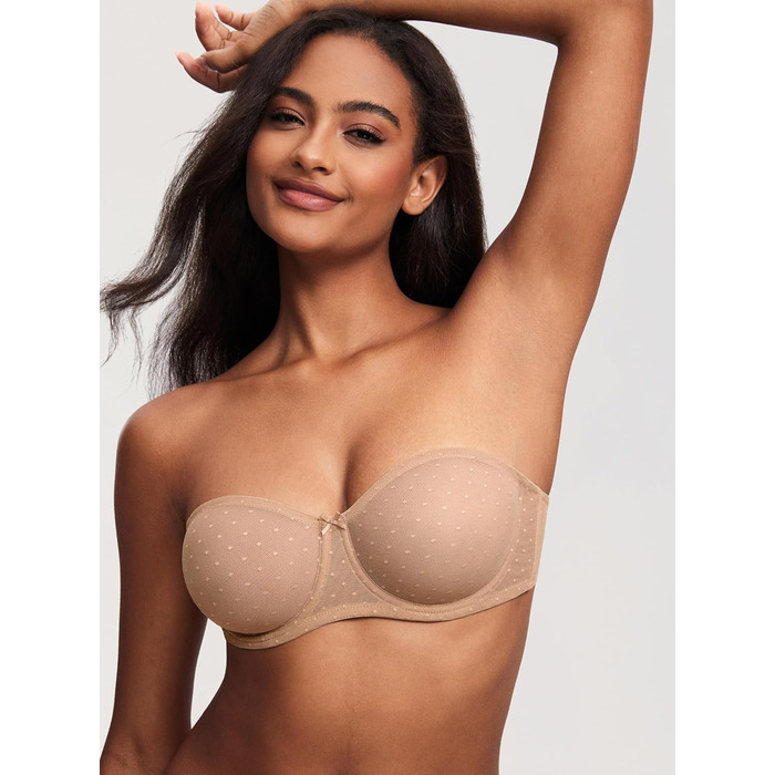 Бюстгальтер жіночий без бретелек Dobleva, мереживний, без кісточок, прозорий, для великої груди, білий (90D, натуральний)