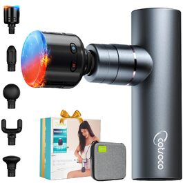 Перкусійний масажер cotsoco Mini Massage Gun з функціями підігріву та охолодження, металевий корпус, 5 насадок для глибокого масажу м'язів, сірий
