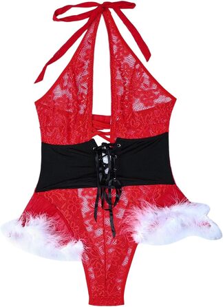 Сексуальна жіноча нічна сорочка з мереживом для святкування Різдва та Дня святого Валентина, комплект спідньої білизни, червоний колір, універсальний розмір (158-lichav-e-rot, L)