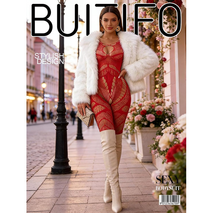 Бодісток мереживний Buitifo жіночий, червоний, еротична білизна, комбінезон-сітка, розмір універсальний